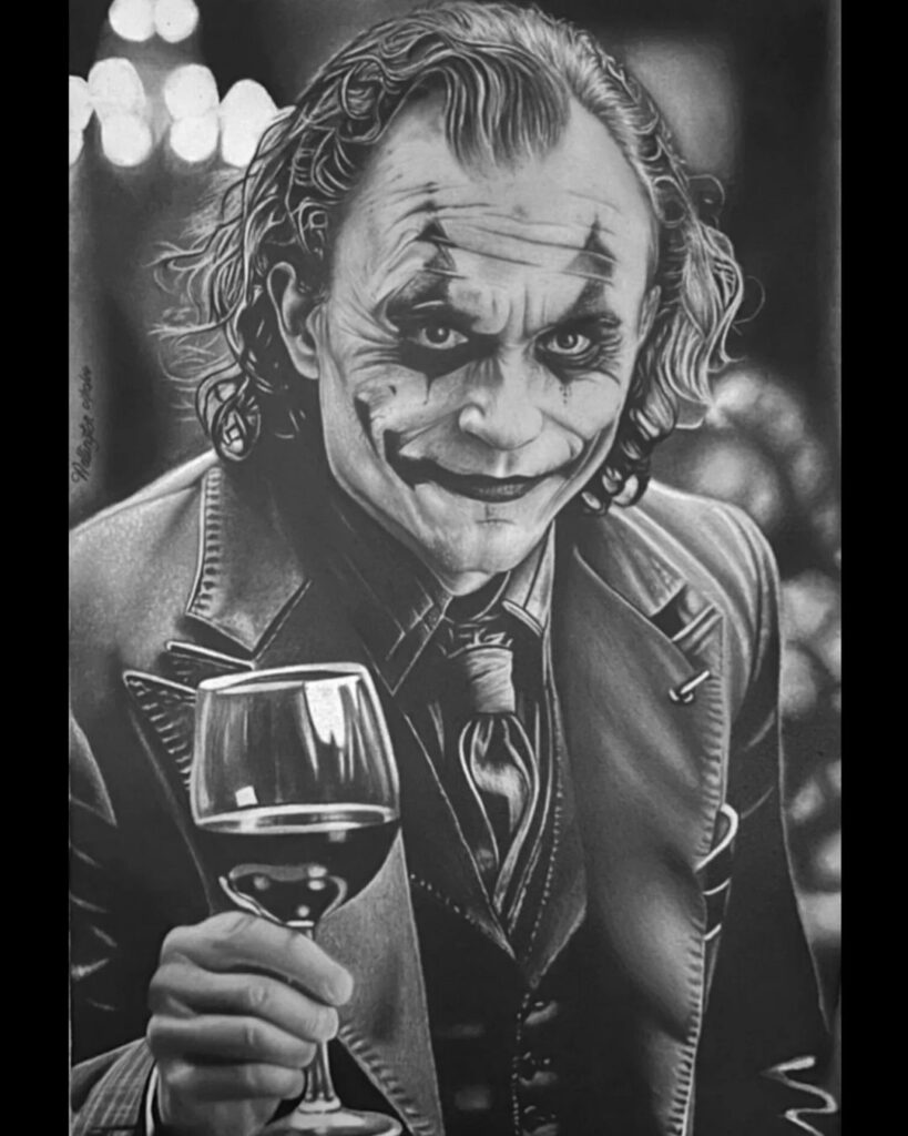 Arte do coringa feita pelo desenhista Wellington Carlos, ilustrando qual o objetivo do desenho realista.