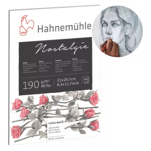 Bloco Hahnemühle Nostalgie, ilustrando um papel profissional para desenhos realistas.