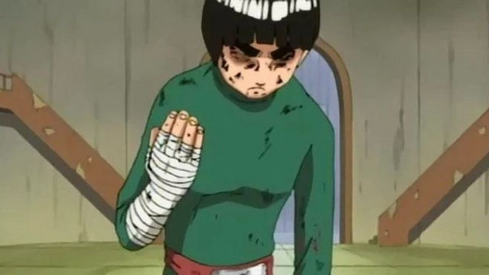 Rock-Lee em Naruto Shippuden, ilustrando sua fala que usam pra dizer que o esforço supera o dom natural.