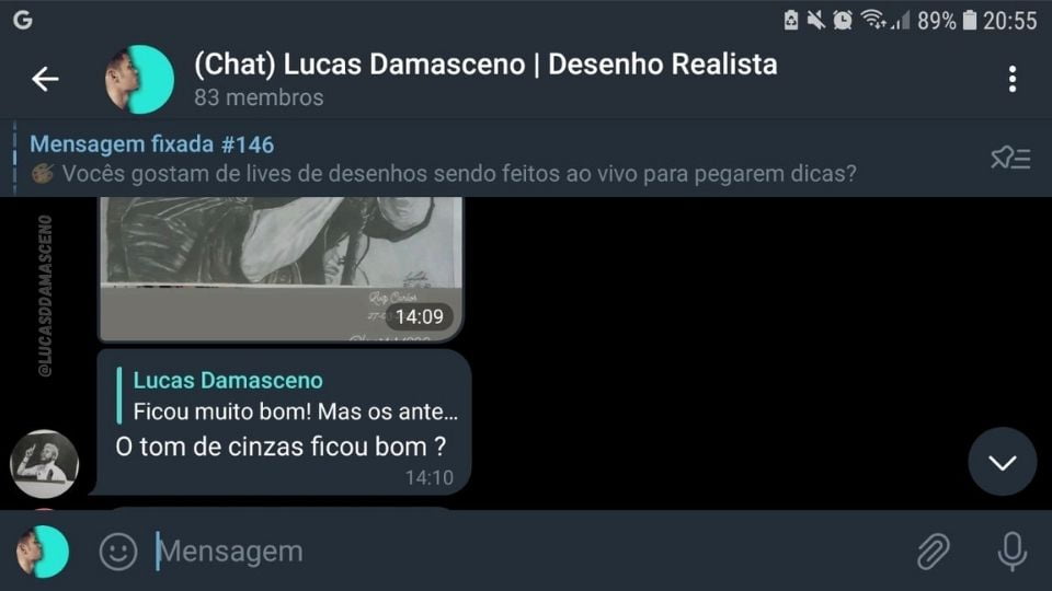 Um membro do nosso grupo de desenho no Telegram, pedindo orientação.