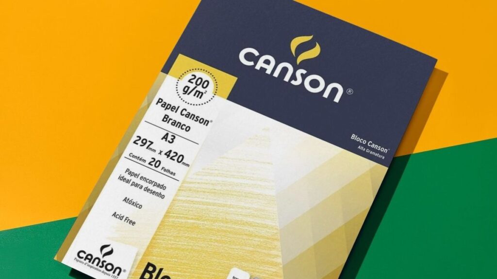 Mockup, ilustrando o Review do Bloco de Papel Canson 200g.