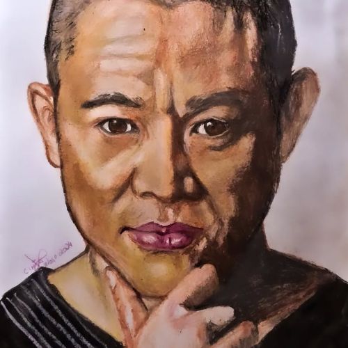 Desenho realista colorido do Jet Li feito pela desenhista Cinthia Veloso.
