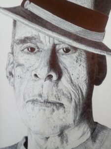 desenho realista de um homem de chapeu